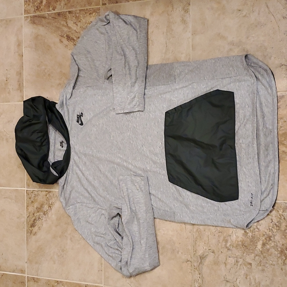 Nike Gray Long Sleeve Hoodie with Black Hood & Pocket